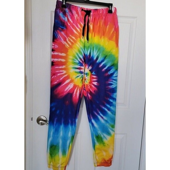 Rainbow Tie Dye Polyester Unisex Sweat Pants Beach Summer Activewear size M NWOT - Picture 4 of 12